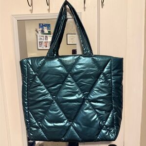 Victoria's Secret Metallic Teal Quilted Tote Bag